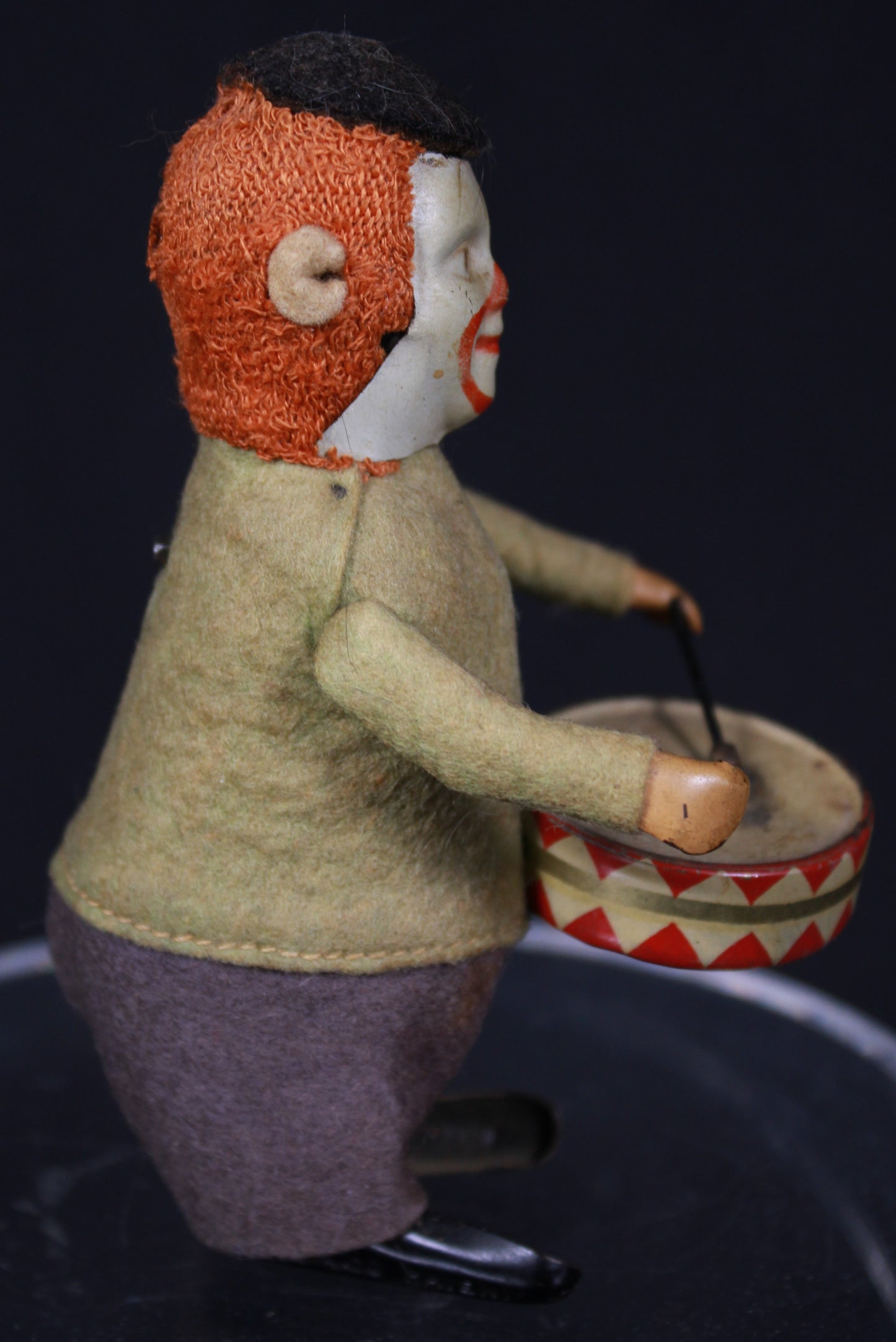 Vintage Schuco Patent Clockwork Drummer Clown Mechanical Tin Toy - Germany
