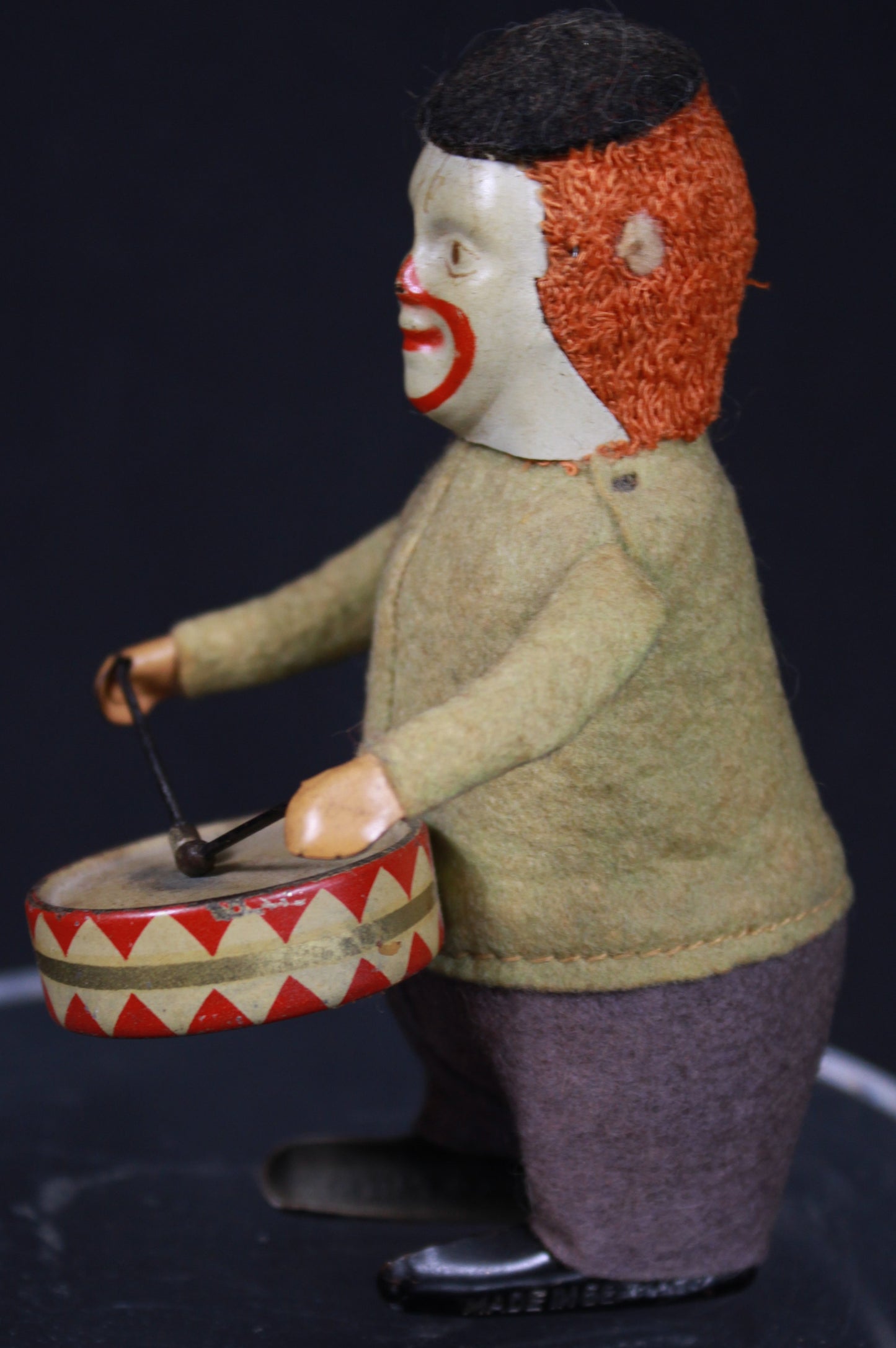 Vintage Schuco Patent Clockwork Drummer Clown Mechanical Tin Toy - Germany