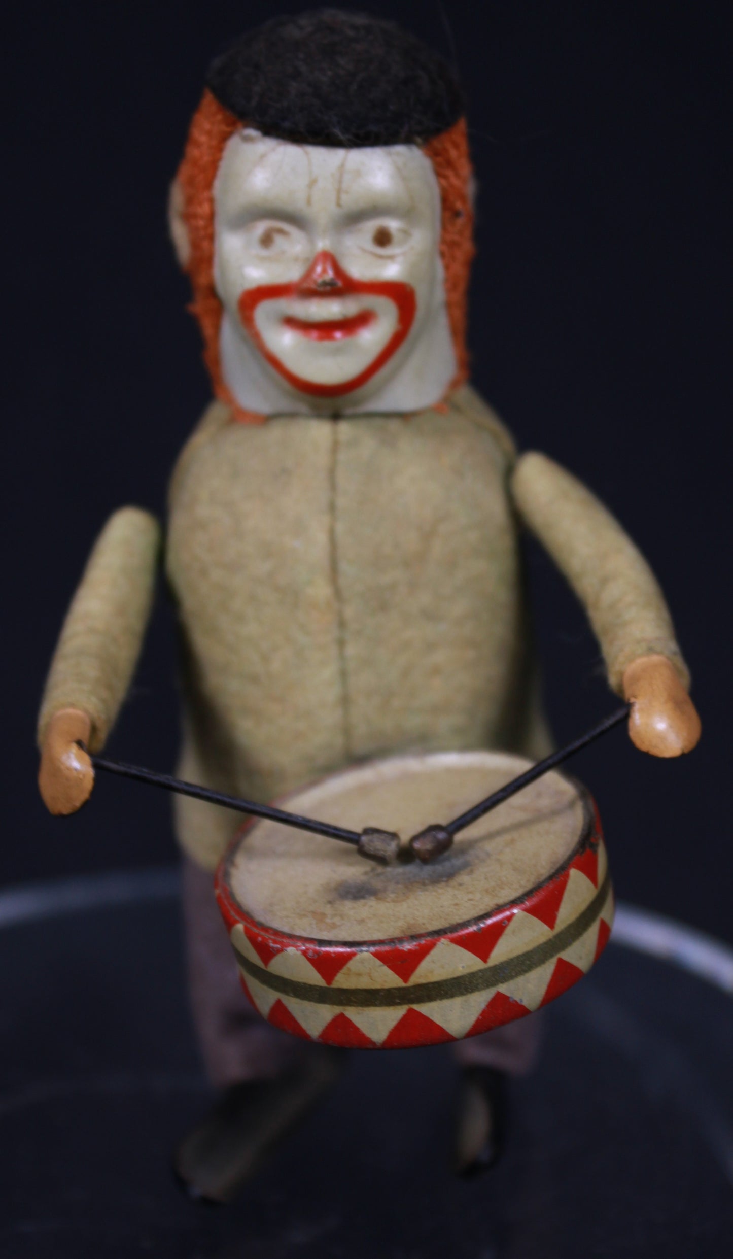 Vintage Schuco Patent Clockwork Drummer Clown Mechanical Tin Toy - Germany