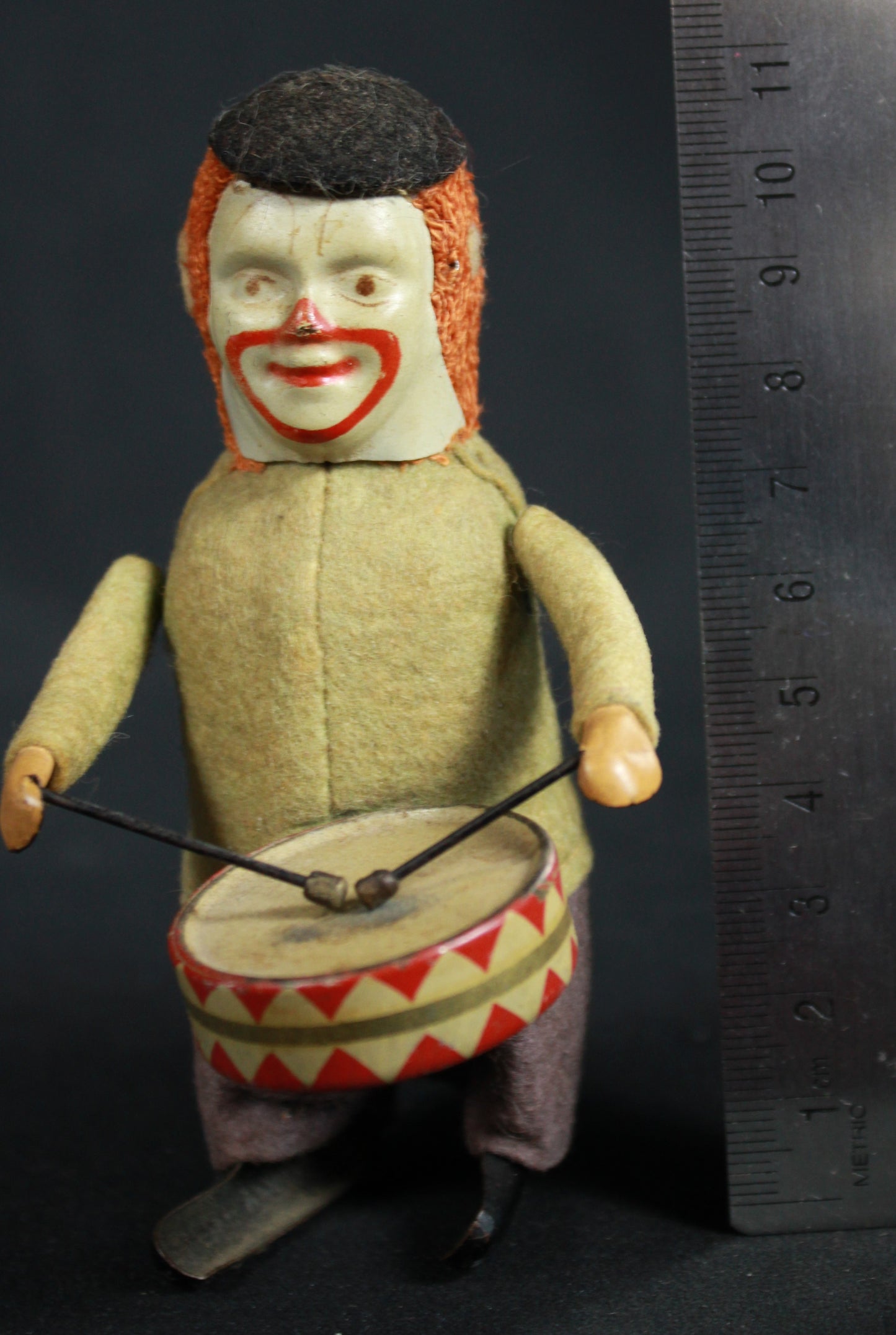 Vintage Schuco Patent Clockwork Drummer Clown Mechanical Tin Toy - Germany