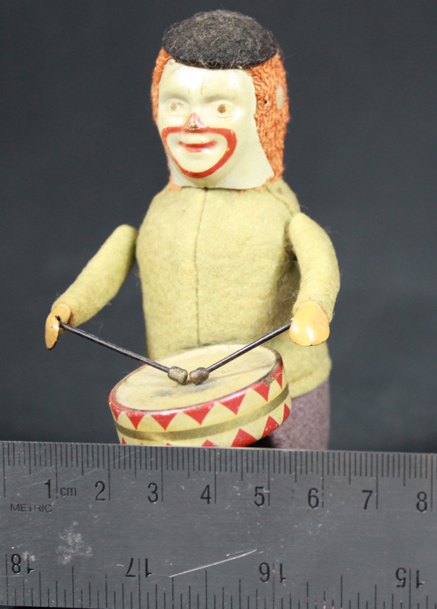 Vintage Schuco Patent Clockwork Drummer Clown Mechanical Tin Toy - Germany