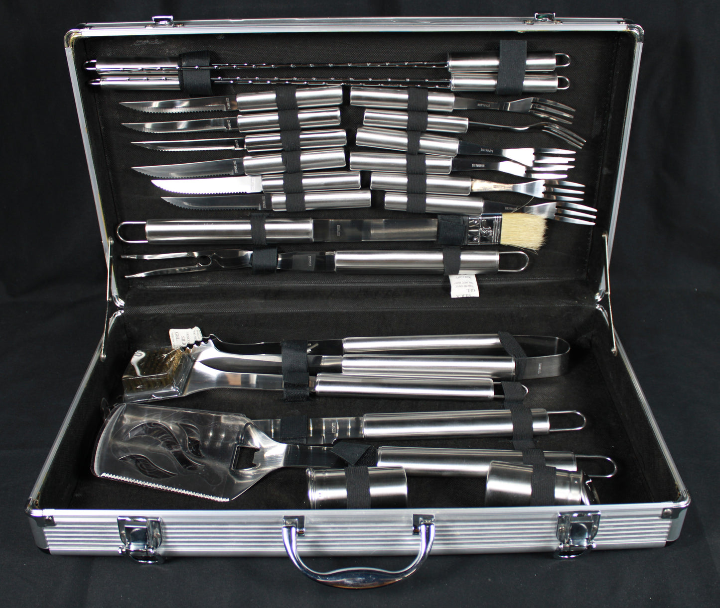 Deluxe 24-Piece Stainless Steel BBQ Grill Tool Set with Aluminum Carrying Case