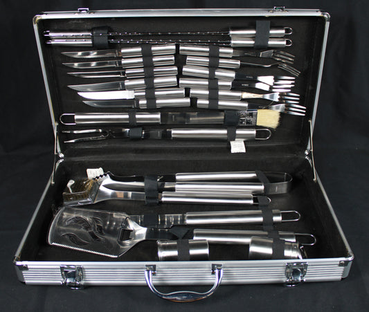 Deluxe 24-Piece Stainless Steel BBQ Grill Tool Set with Aluminum Carrying Case