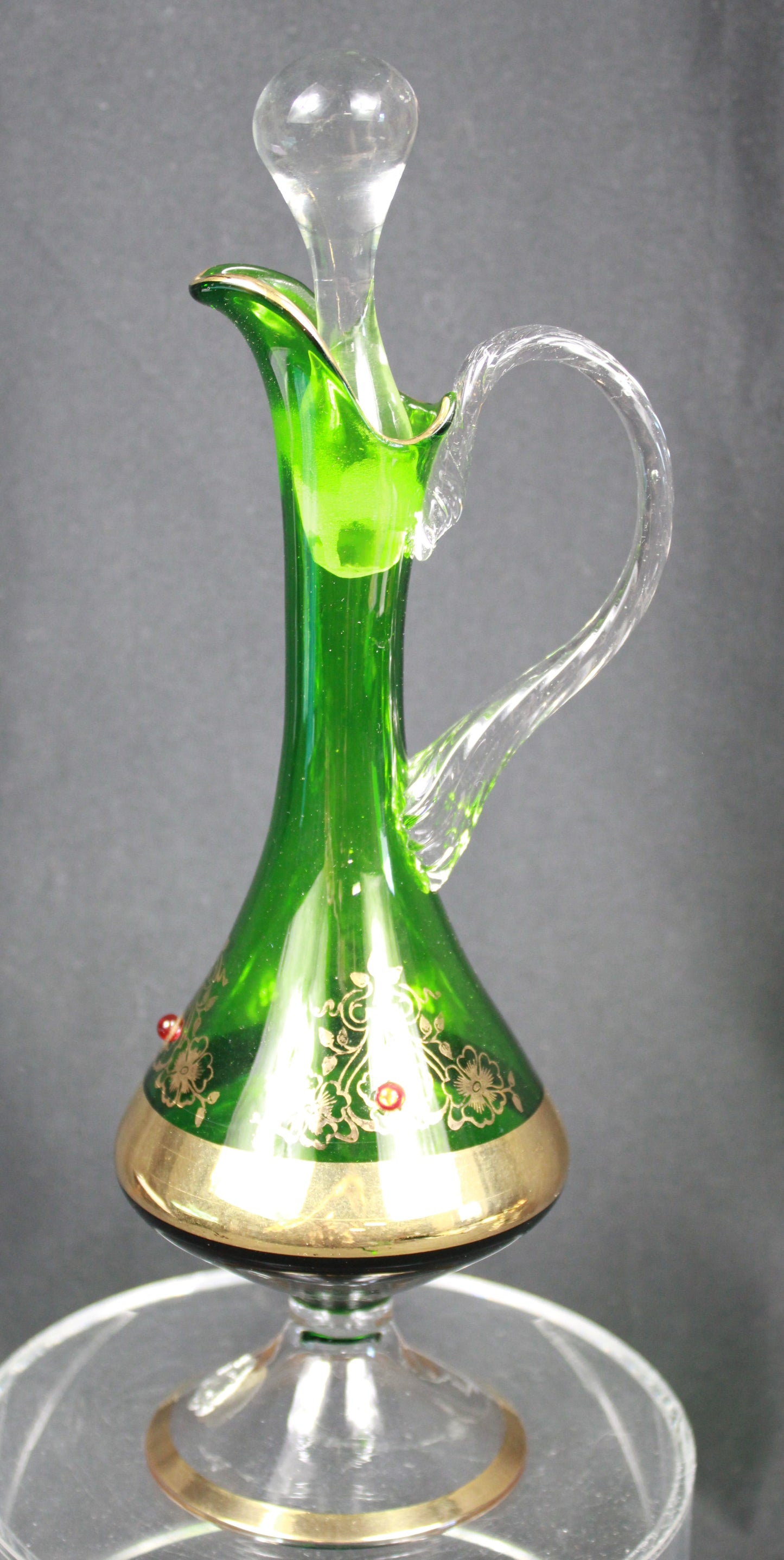 Vintage Italian Glass Decanter Set with 6 Multi-Colored Cordial Glasses