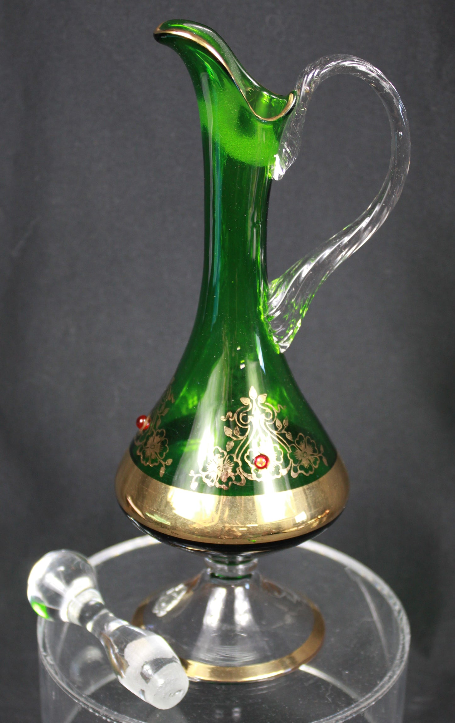 Vintage Italian Glass Decanter Set with 6 Multi-Colored Cordial Glasses
