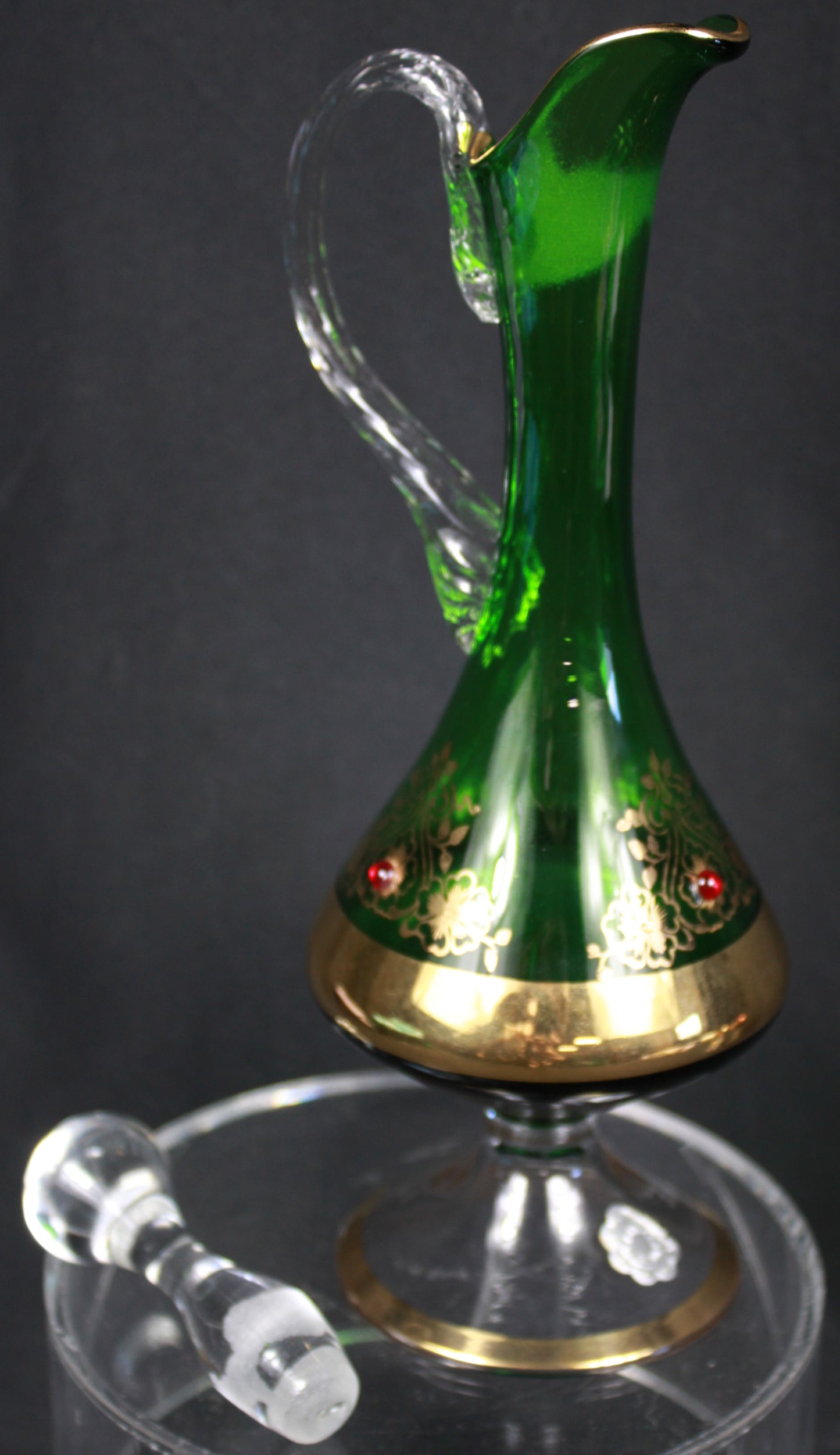 Vintage Italian Glass Decanter Set with 6 Multi-Colored Cordial Glasses