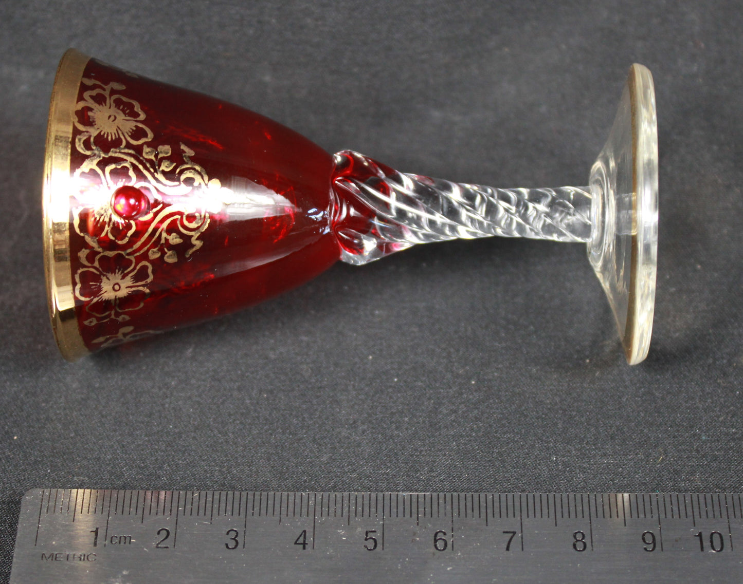 Vintage Italian Glass Decanter Set with 6 Multi-Colored Cordial Glasses