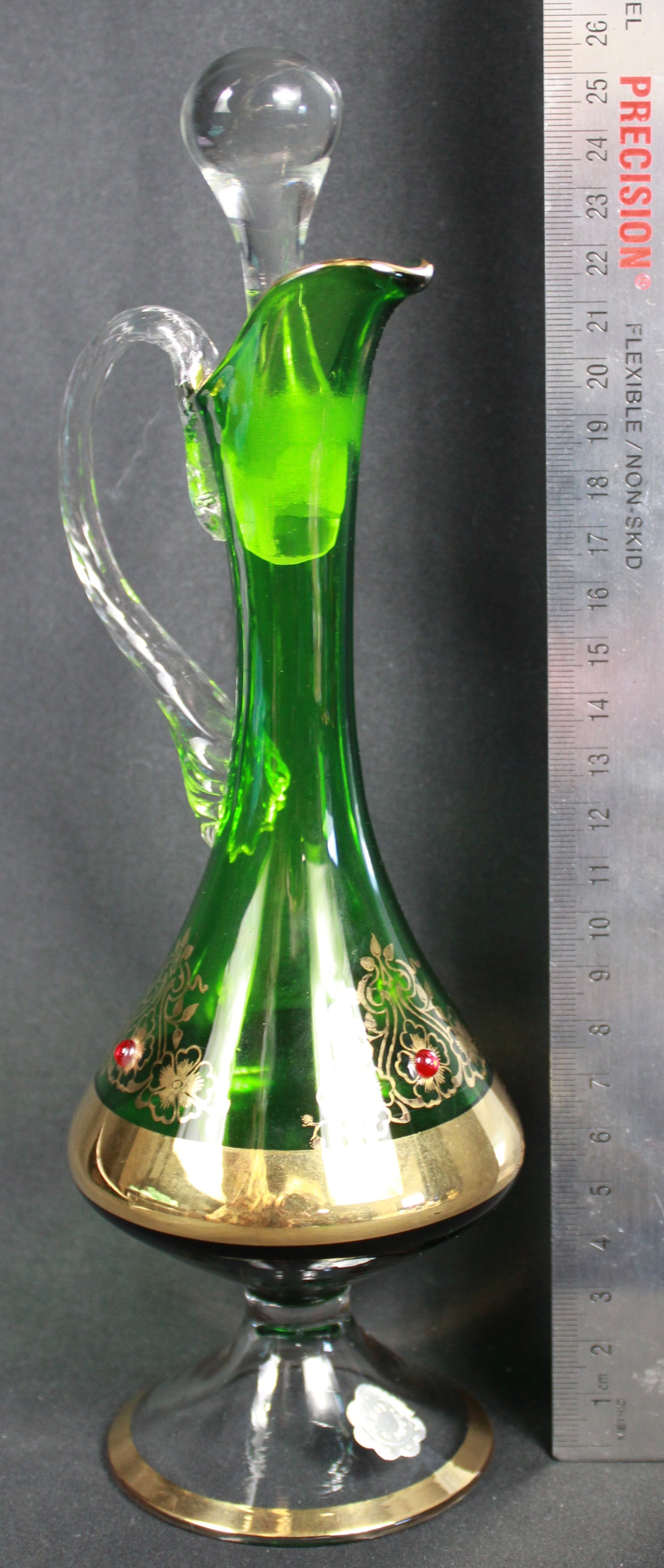 Vintage Italian Glass Decanter Set with 6 Multi-Colored Cordial Glasses