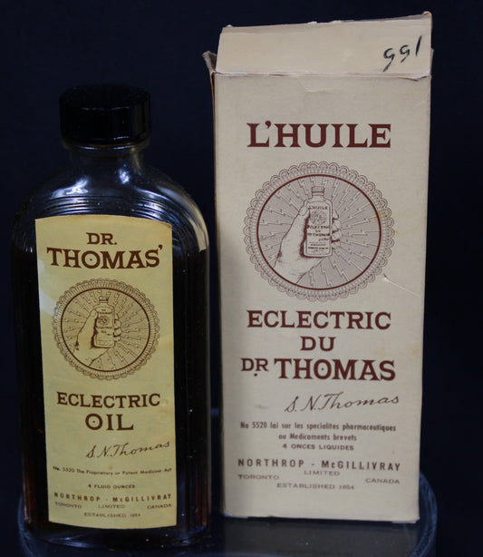 Vintage Dr. Thomas' Eclectric Oil Bottle with Original Bilingual Box
