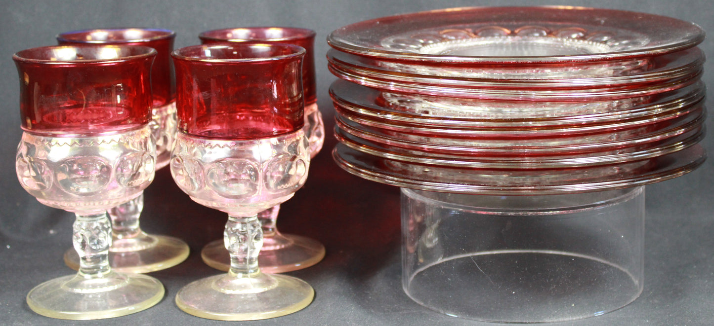 King's Crown Ruby Stained Glass Dessert Plates and Goblets Set