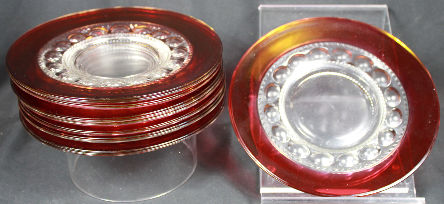 King's Crown Ruby Stained Glass Dessert Plates and Goblets Set