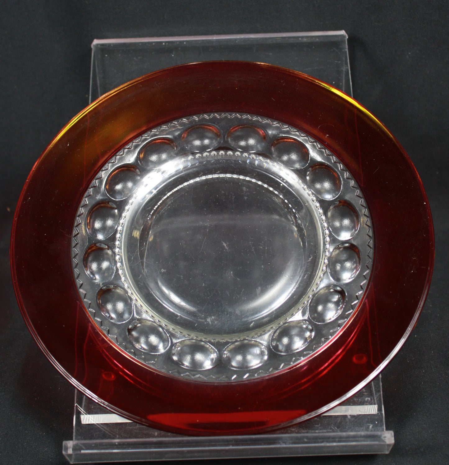 King's Crown Ruby Stained Glass Dessert Plates and Goblets Set