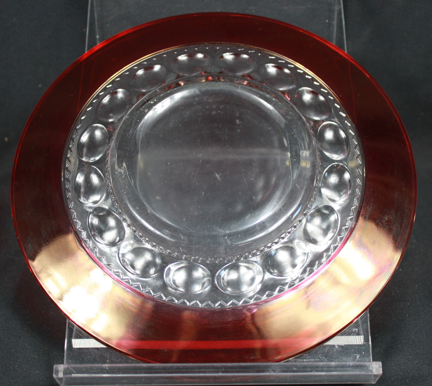 King's Crown Ruby Stained Glass Dessert Plates and Goblets Set