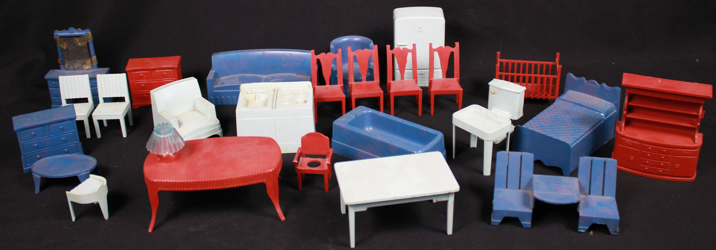 Vintage Marx Litho Tin Dollhouse with Superior Plastic Furniture Lot