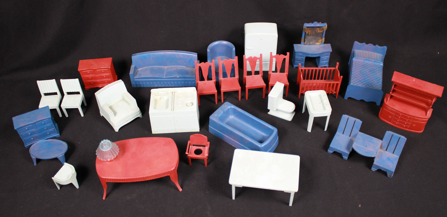 Vintage Marx Litho Tin Dollhouse with Superior Plastic Furniture Lot