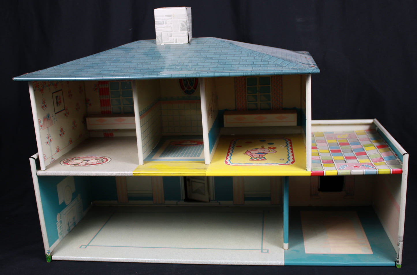 Vintage Marx Litho Tin Dollhouse with Superior Plastic Furniture Lot