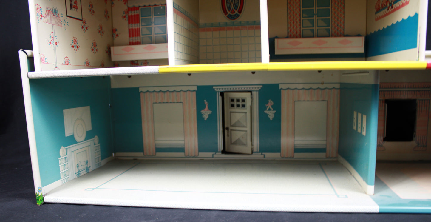Vintage Marx Litho Tin Dollhouse with Superior Plastic Furniture Lot
