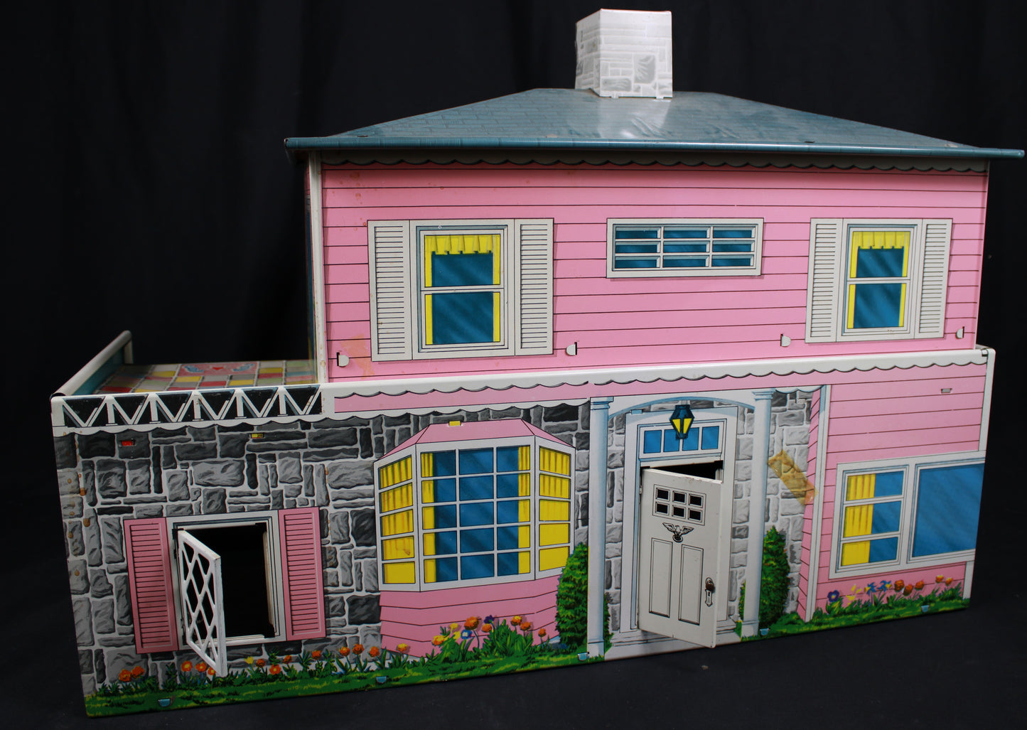 Vintage Marx Litho Tin Dollhouse with Superior Plastic Furniture Lot