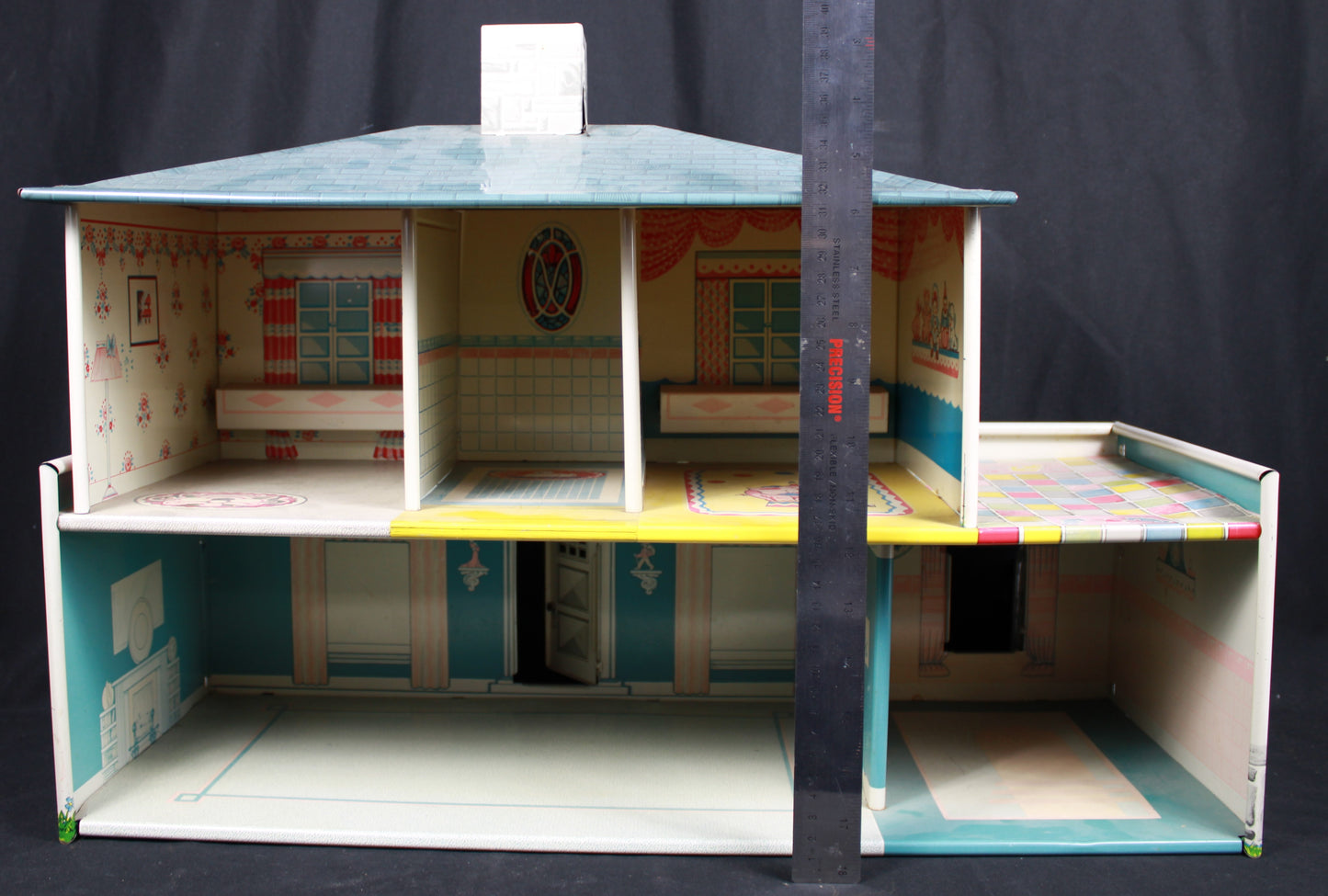 Vintage Marx Litho Tin Dollhouse with Superior Plastic Furniture Lot