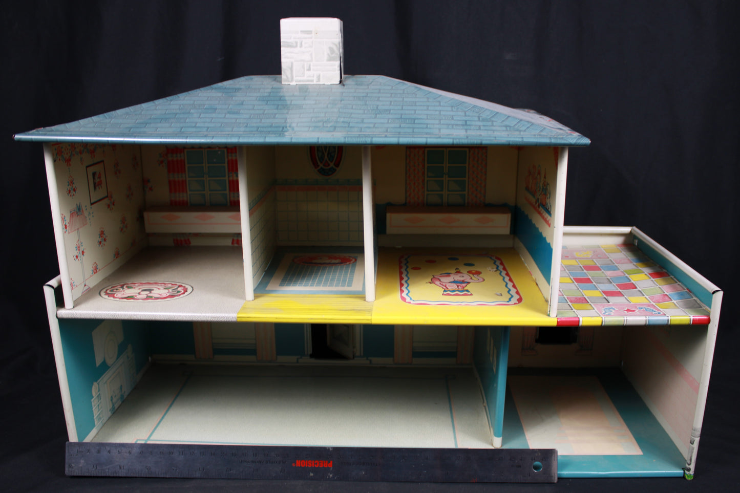 Vintage Marx Litho Tin Dollhouse with Superior Plastic Furniture Lot