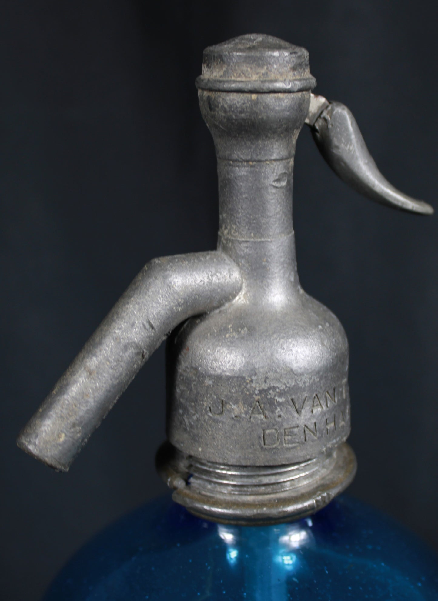 Vintage J.A. van Thijn Den Haag Blue Glass Soda Siphon Seltzer Bottle