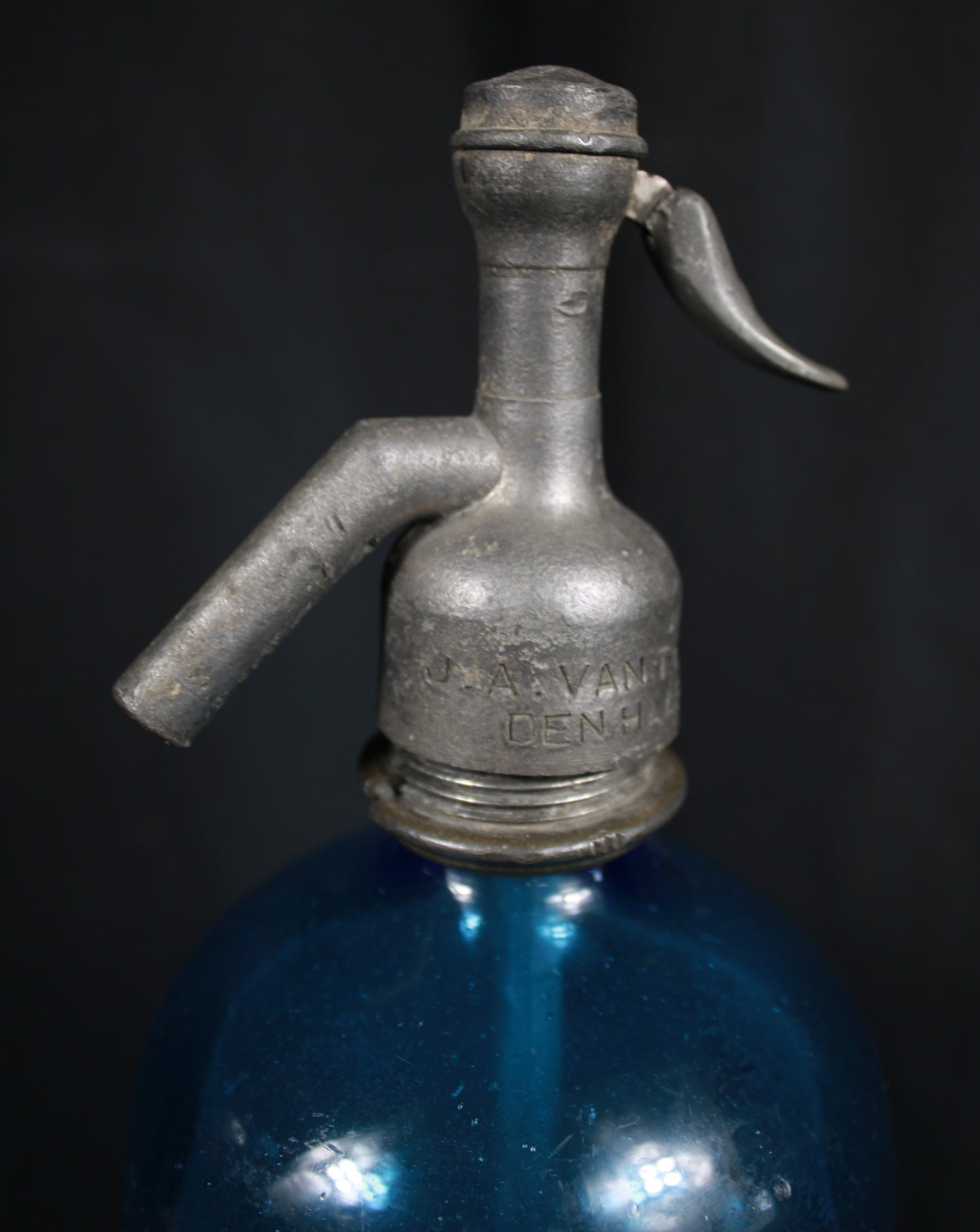 Vintage J.A. van Thijn Den Haag Blue Glass Soda Siphon Seltzer Bottle