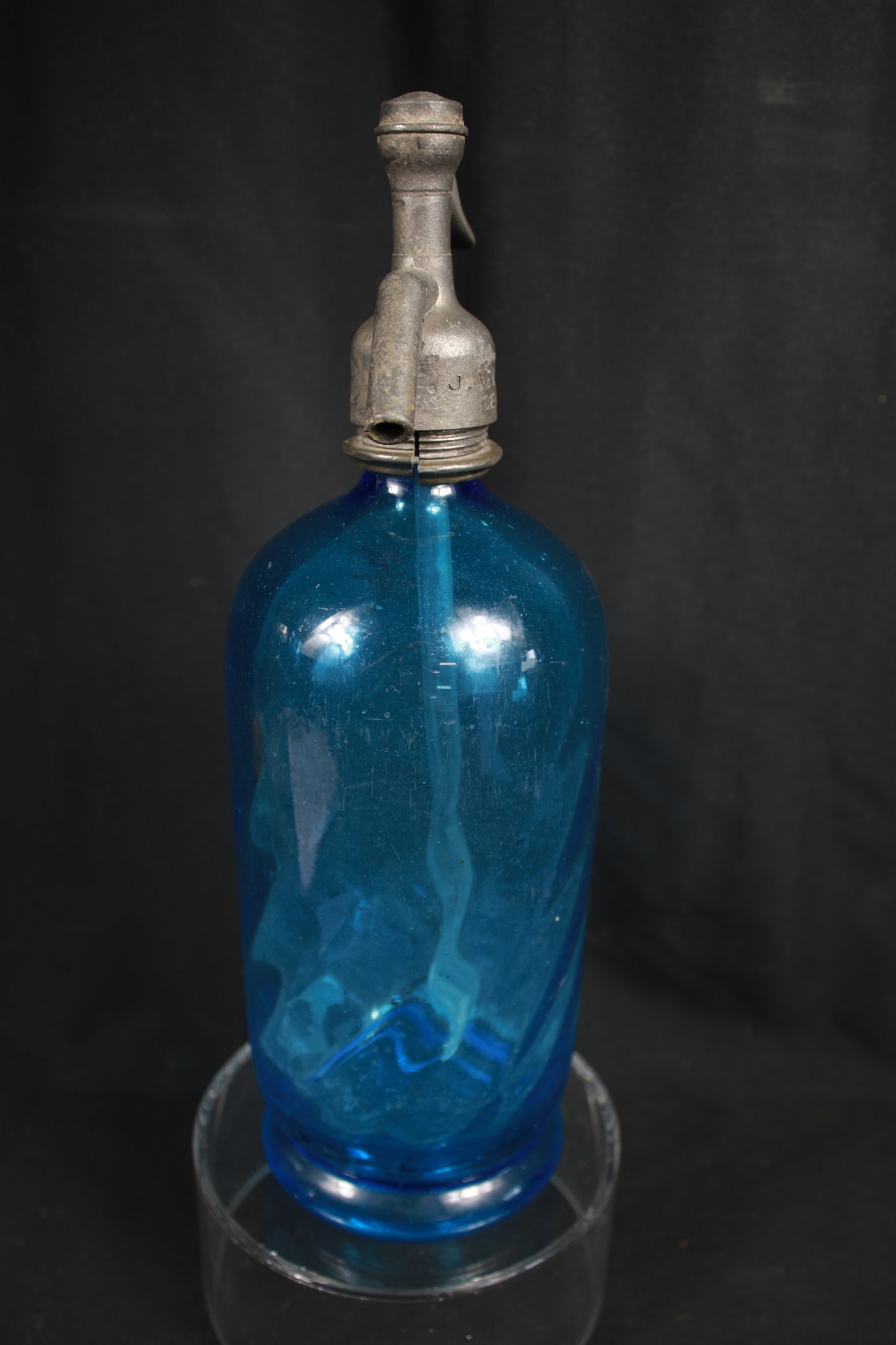 Vintage J.A. van Thijn Den Haag Blue Glass Soda Siphon Seltzer Bottle