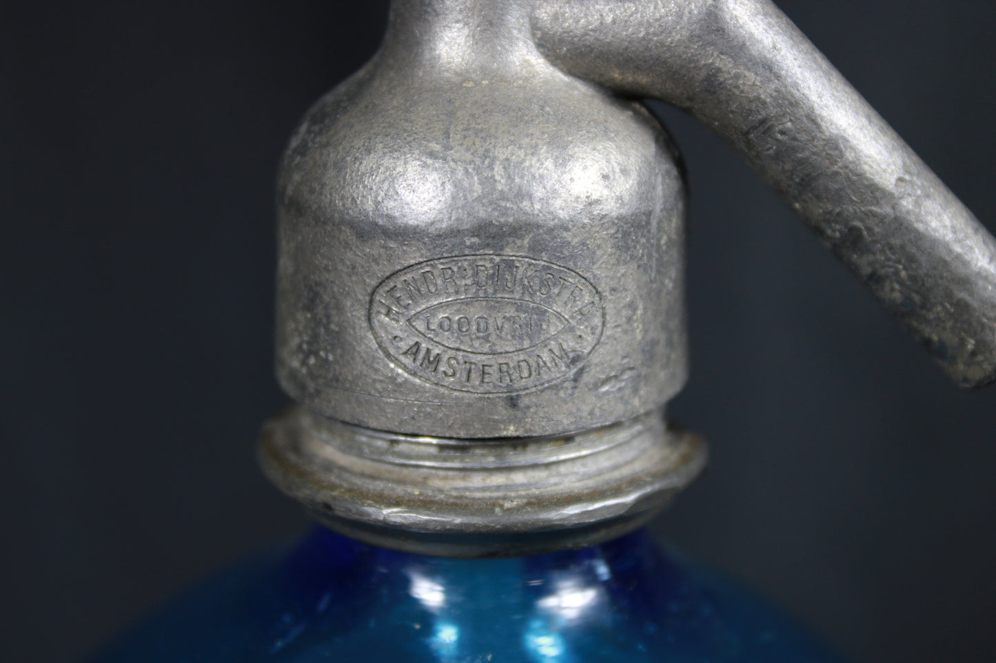 Vintage J.A. van Thijn Den Haag Blue Glass Soda Siphon Seltzer Bottle