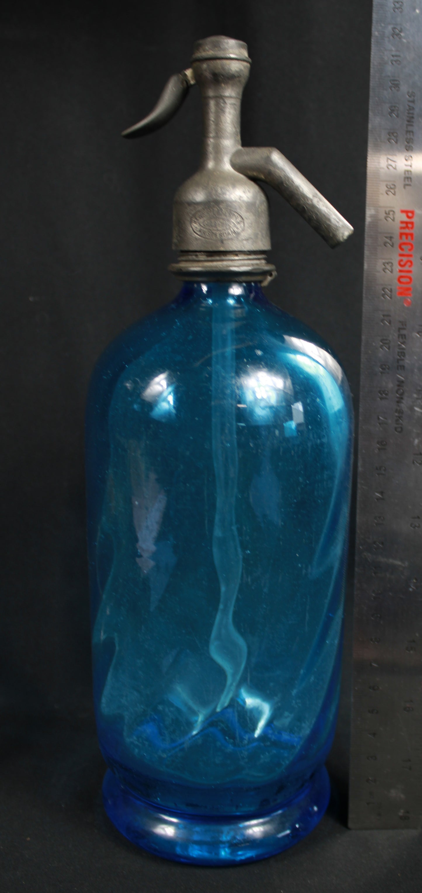 Vintage J.A. van Thijn Den Haag Blue Glass Soda Siphon Seltzer Bottle