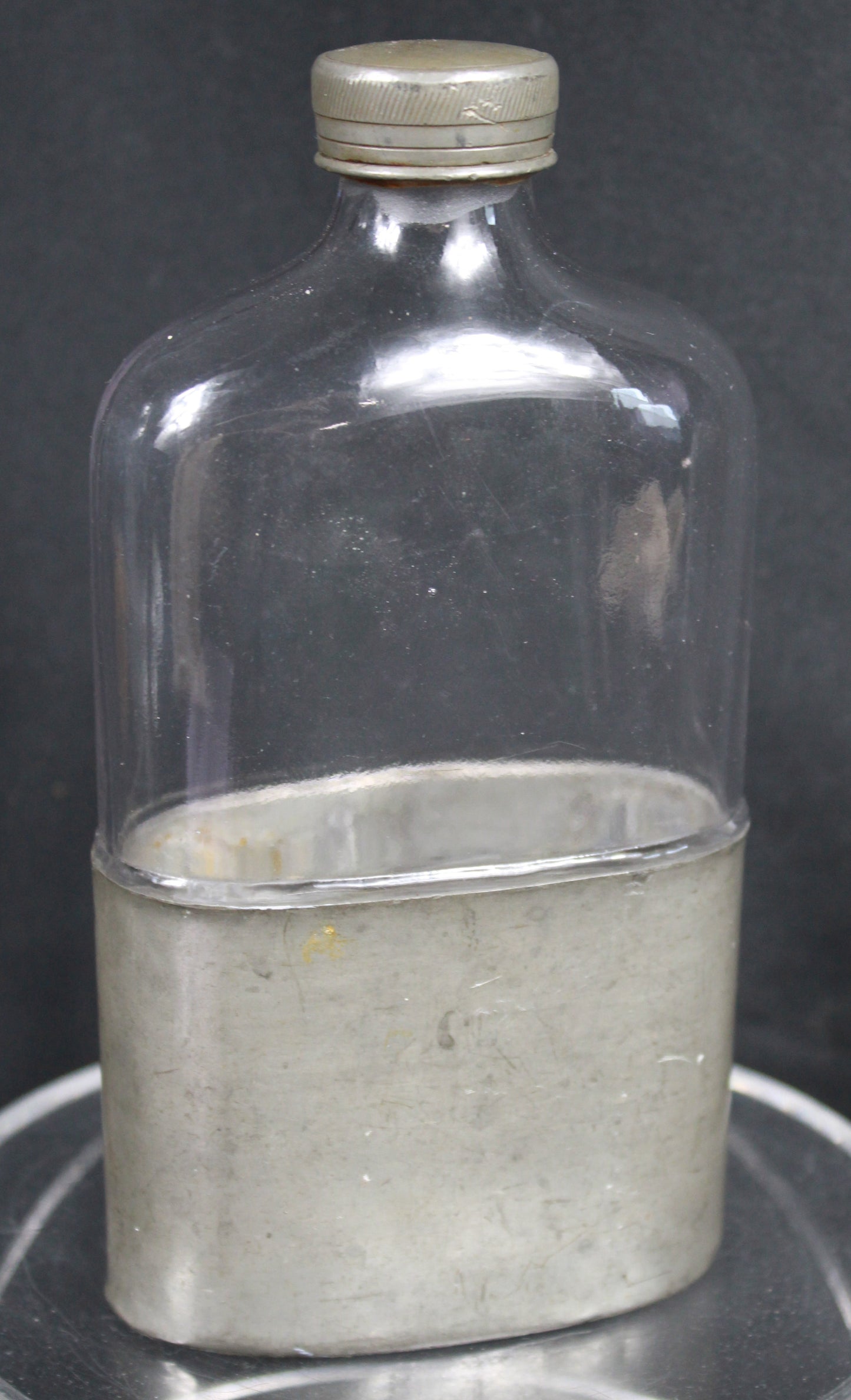Vintage Edwardian John Milner & Sons Sheffield Glass Hip Flask with Pewter Cup