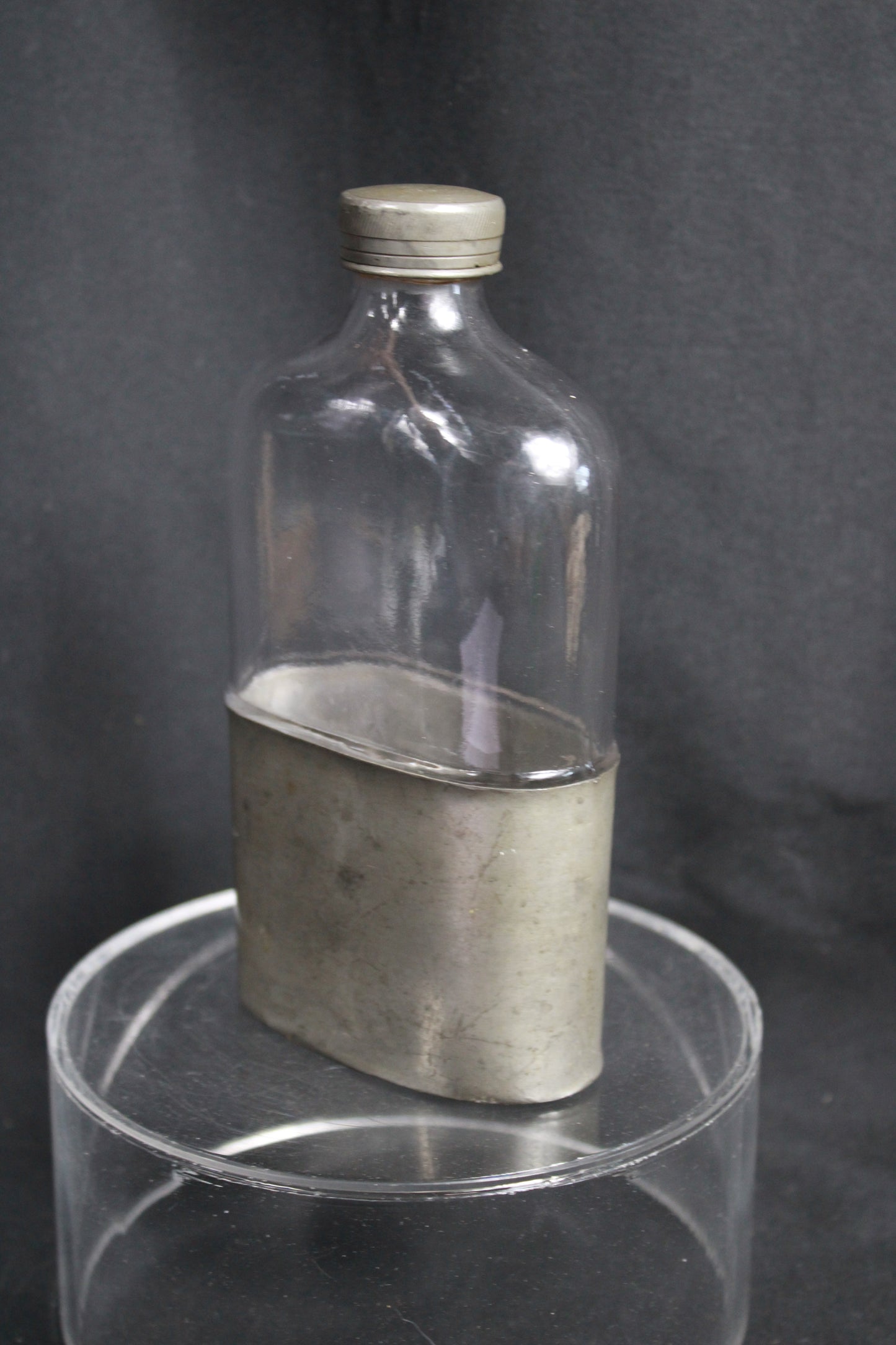 Vintage Edwardian John Milner & Sons Sheffield Glass Hip Flask with Pewter Cup