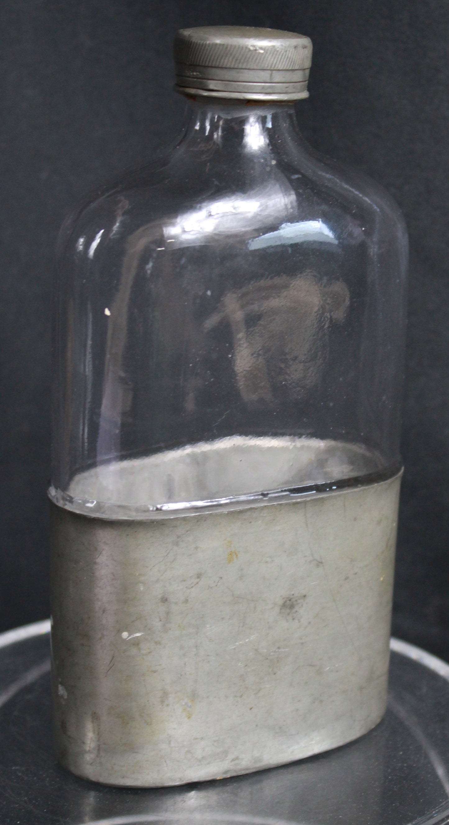 Vintage Edwardian John Milner & Sons Sheffield Glass Hip Flask with Pewter Cup