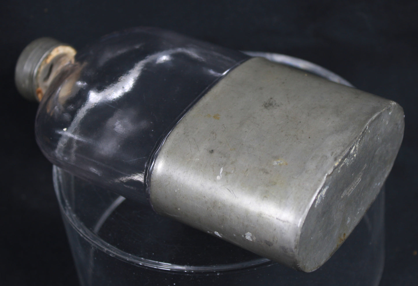 Vintage Edwardian John Milner & Sons Sheffield Glass Hip Flask with Pewter Cup