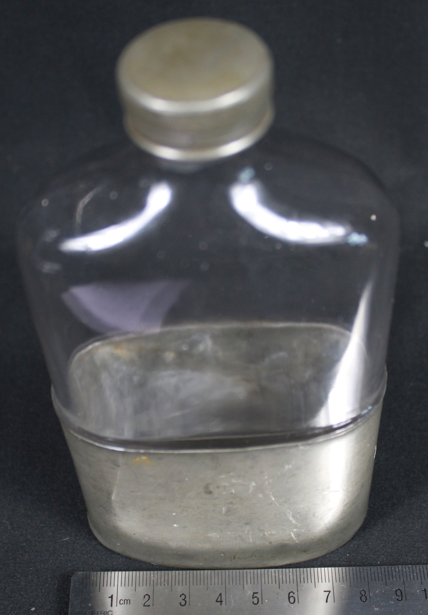 Vintage Edwardian John Milner & Sons Sheffield Glass Hip Flask with Pewter Cup