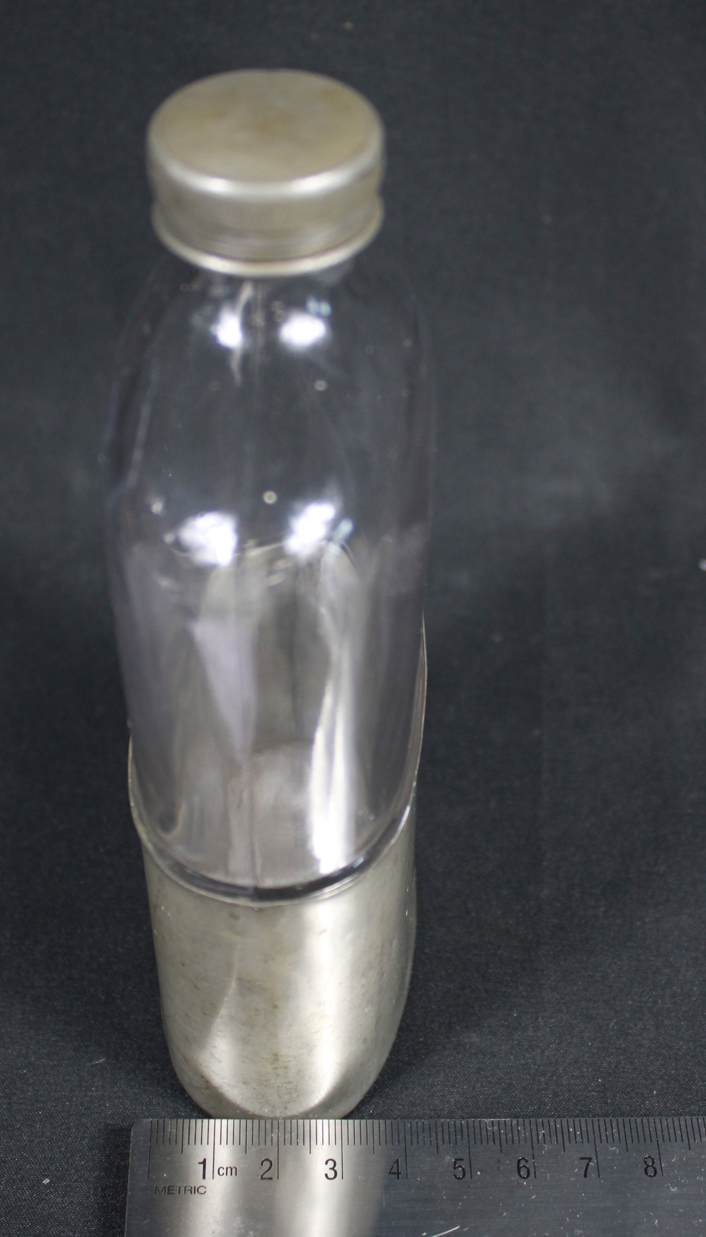 Vintage Edwardian John Milner & Sons Sheffield Glass Hip Flask with Pewter Cup