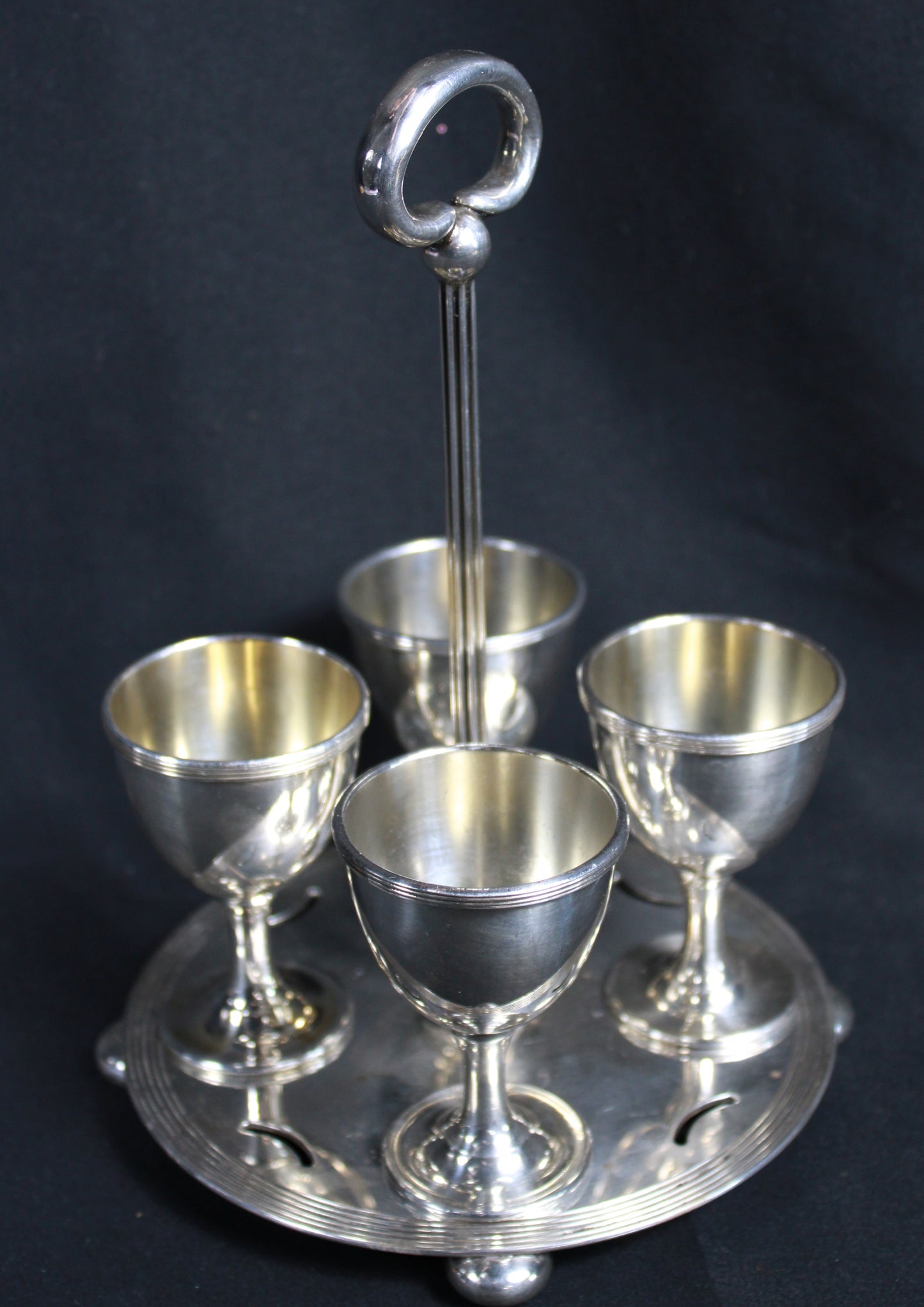 Vintage 1881 Rogers Silver-Plated 4-Piece Egg Cup Set with Matching Caddy