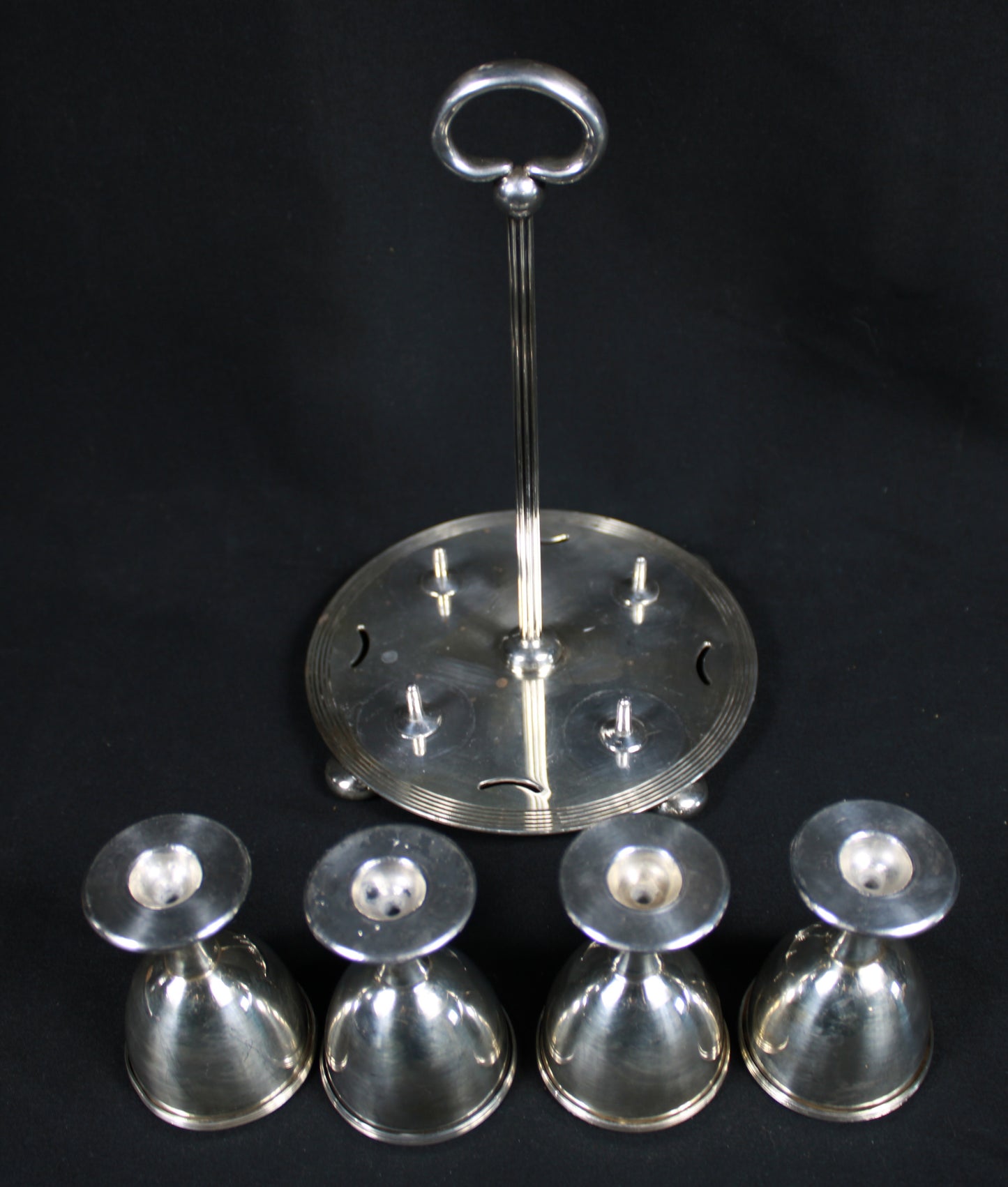 Vintage 1881 Rogers Silver-Plated 4-Piece Egg Cup Set with Matching Caddy