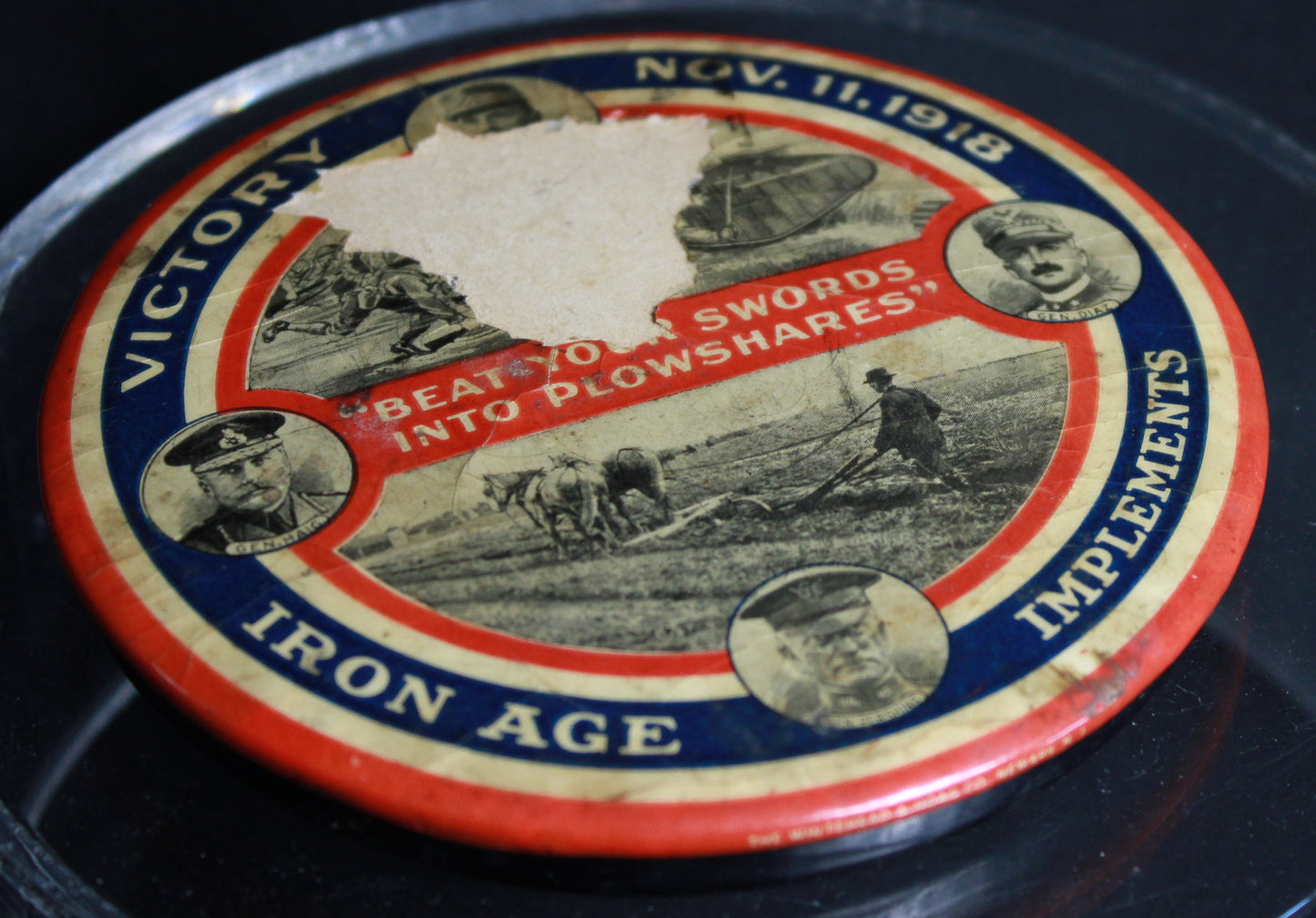 WWI Victory Iron Age Implements Lithographed Tin Sign