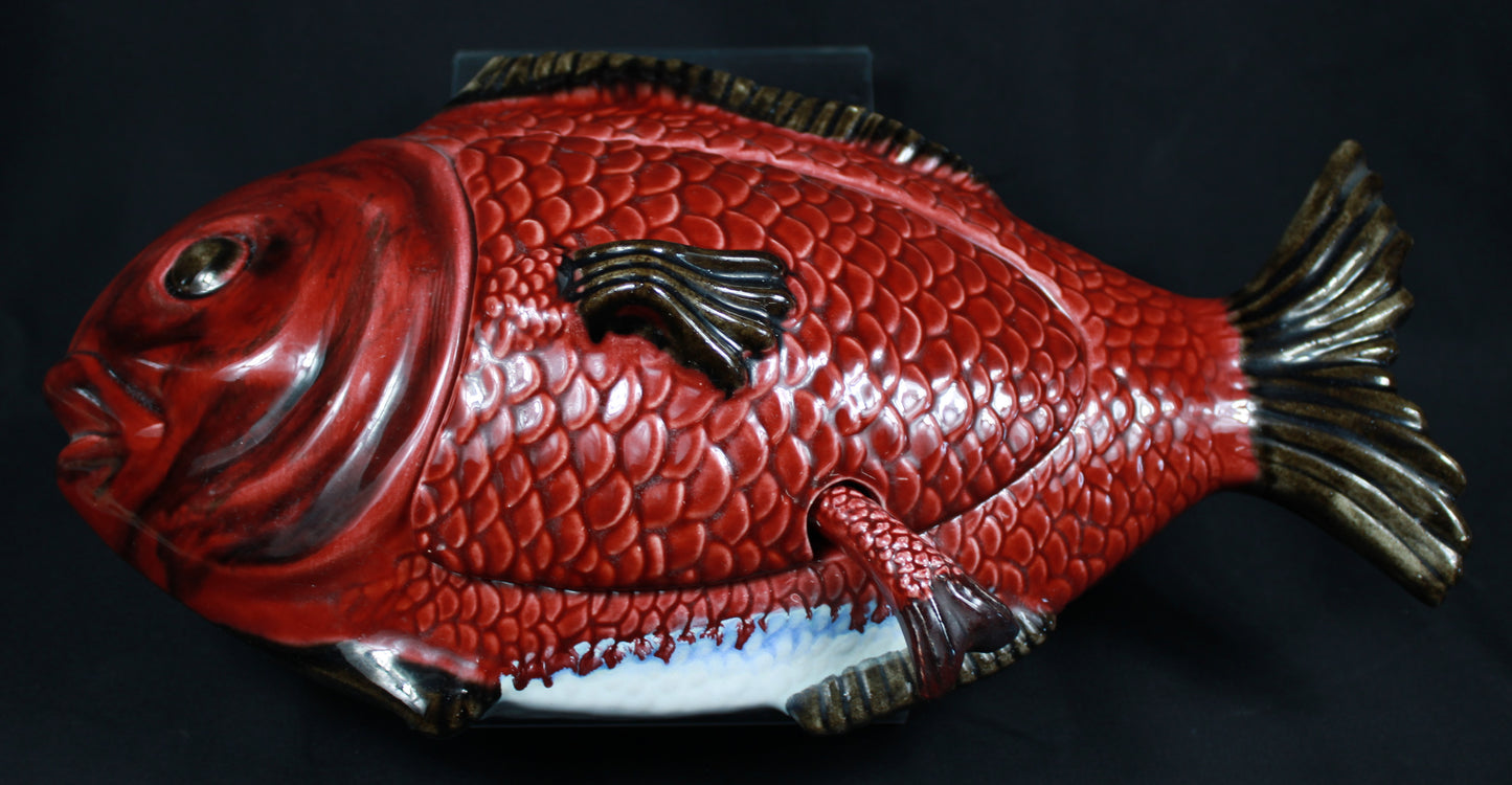 Ceramic Fish Soup Tureen with Matching Lid and Ladle 3 Piece Set