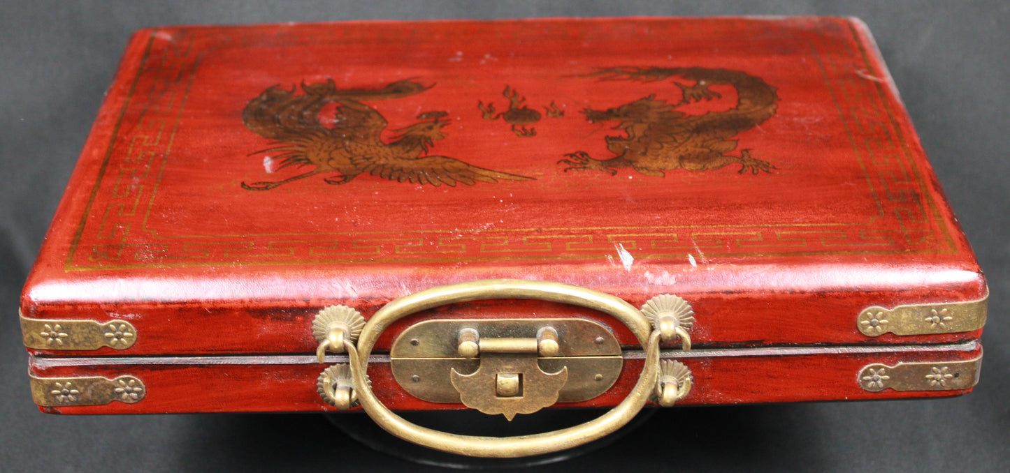 Chinese Mahjong Set with Dragon and Phoenix Embellished Case