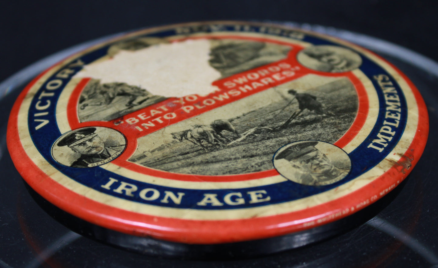 WWI Victory Iron Age Implements Lithographed Tin Sign
