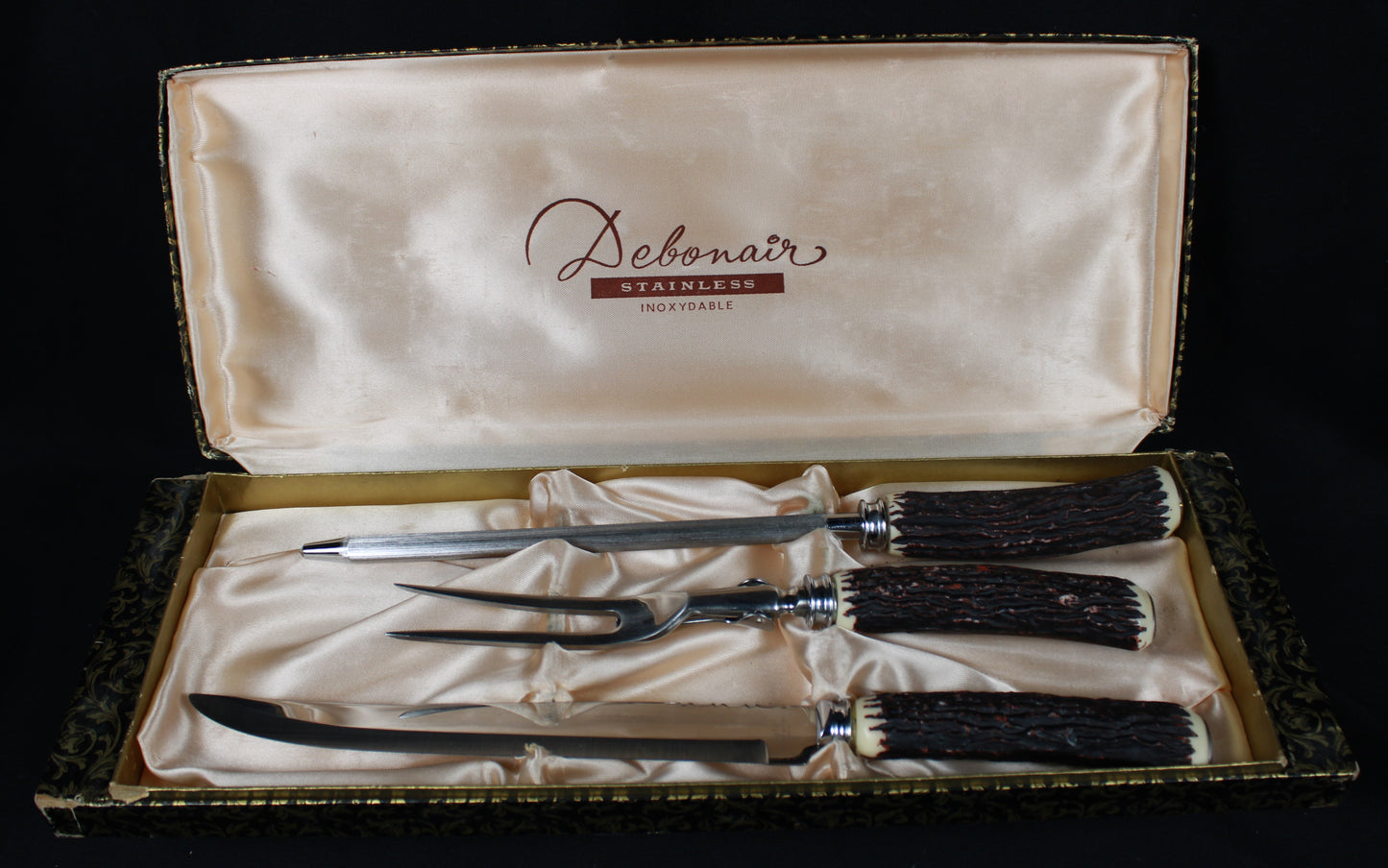 Debonair 3-Piece Stainless Steel Carving Set with Faux Stag Handles