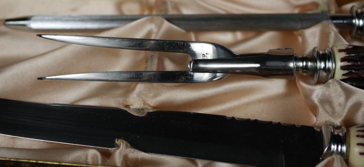 Debonair 3-Piece Stainless Steel Carving Set with Faux Stag Handles