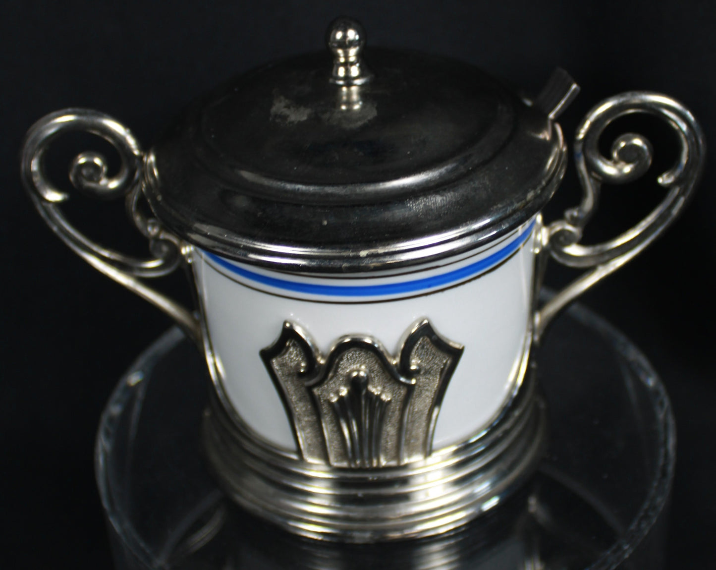 WMF Silver-Plated and Porcelain Lidded Condiment Jar with Spoon