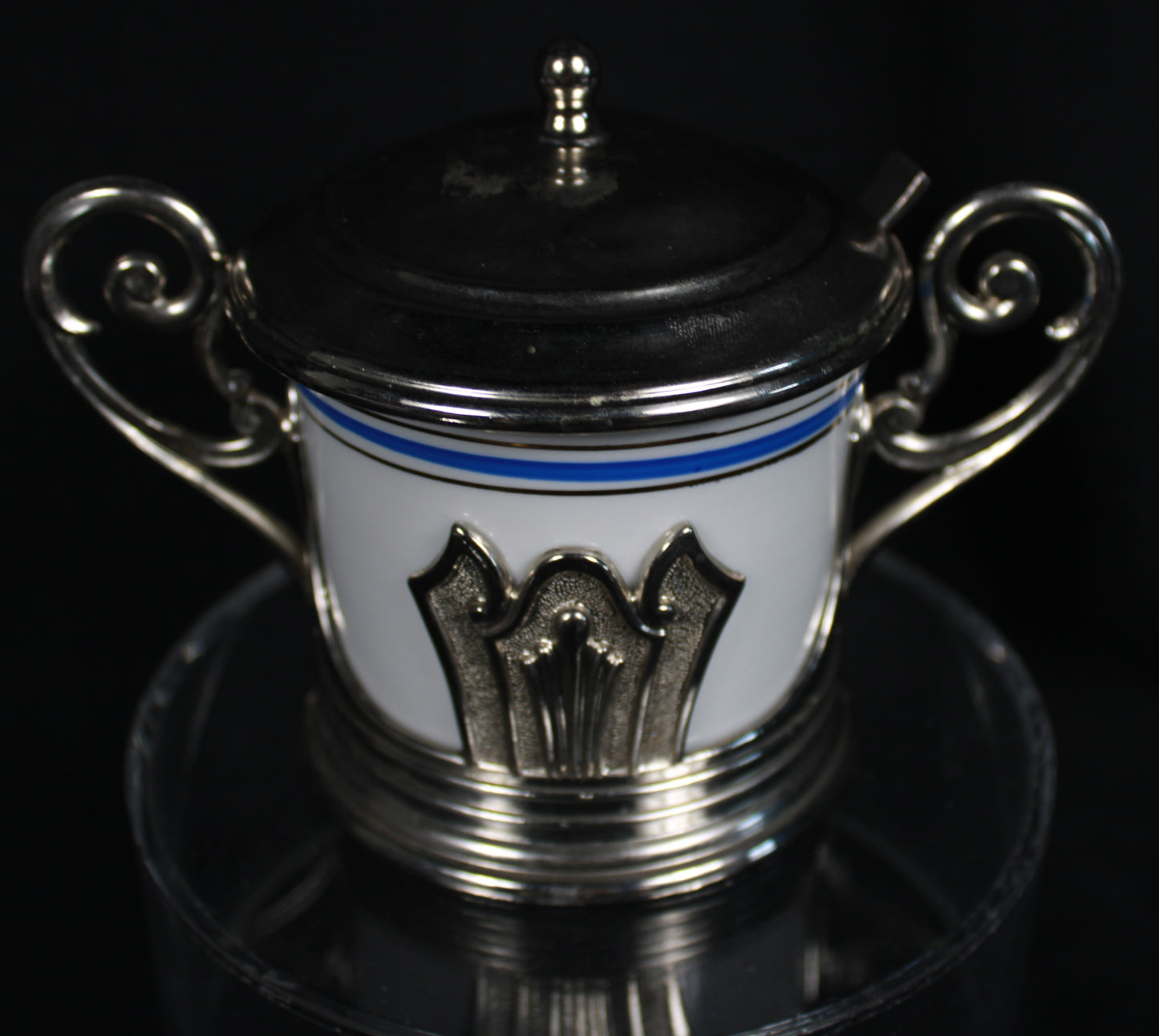 WMF Silver-Plated and Porcelain Lidded Condiment Jar with Spoon