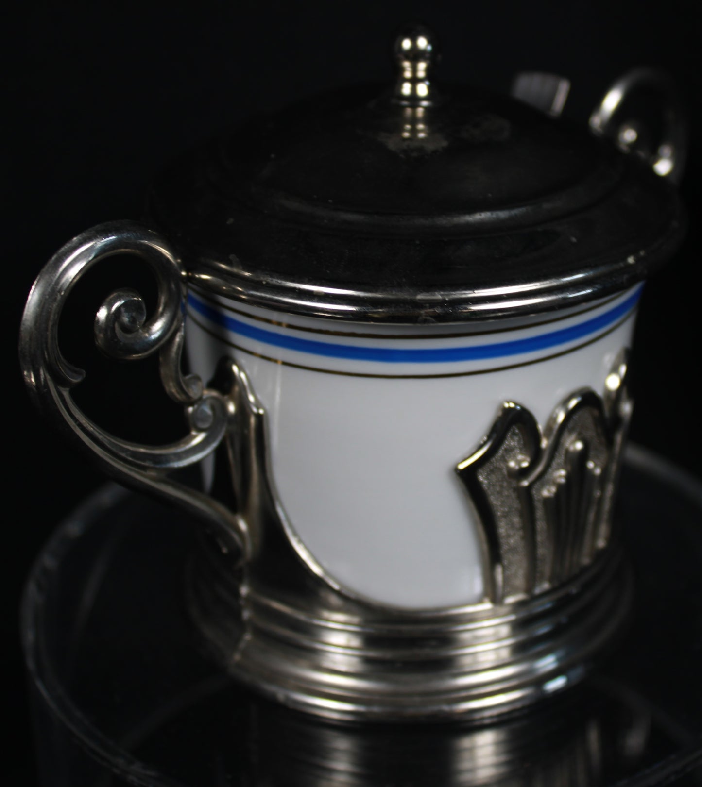 WMF Silver-Plated and Porcelain Lidded Condiment Jar with Spoon