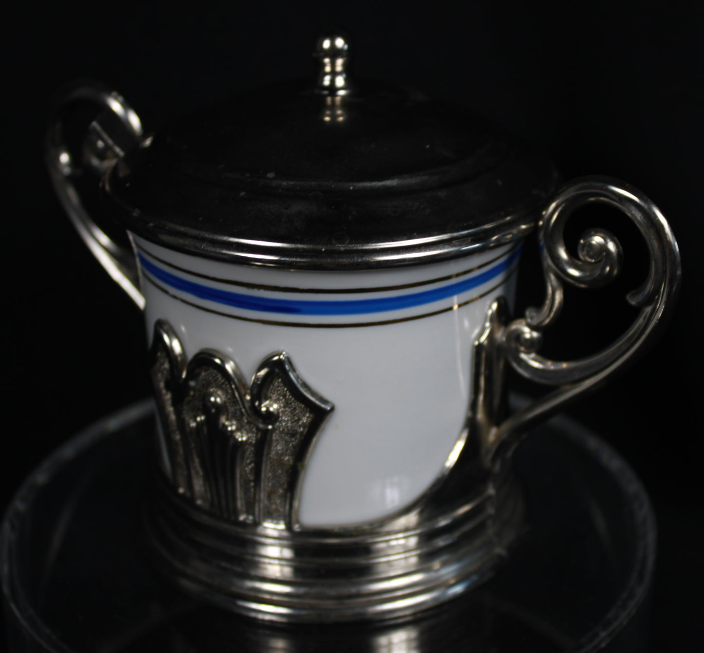 WMF Silver-Plated and Porcelain Lidded Condiment Jar with Spoon