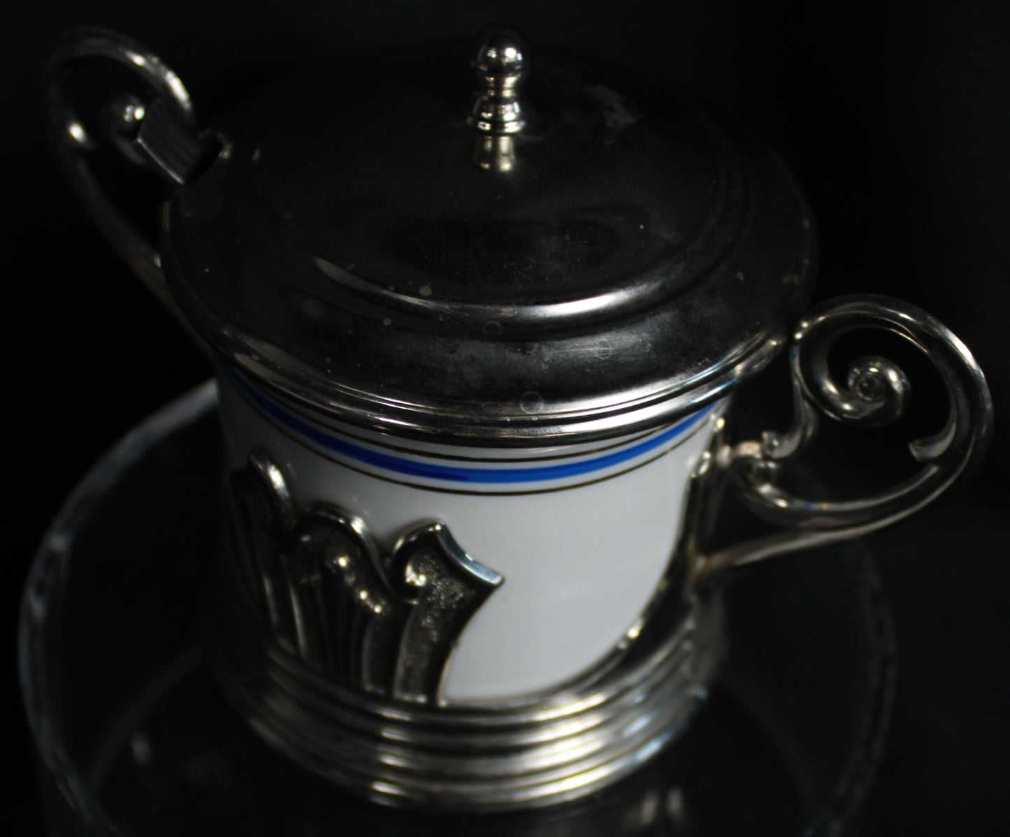 WMF Silver-Plated and Porcelain Lidded Condiment Jar with Spoon