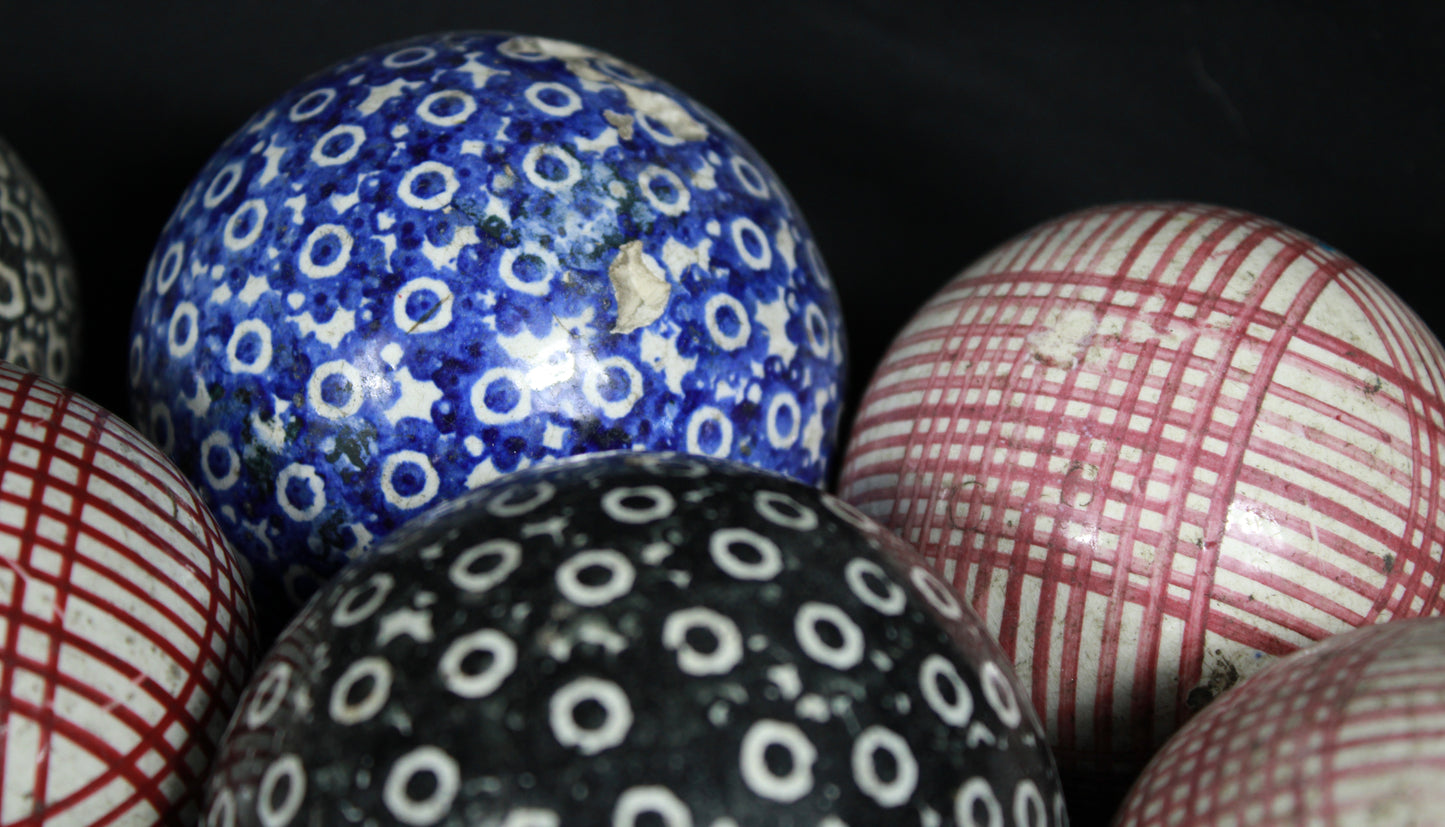 Antique Carpet Bowls Collection Vintage Ceramic Stoneware Indoor Bowls Lot of 22