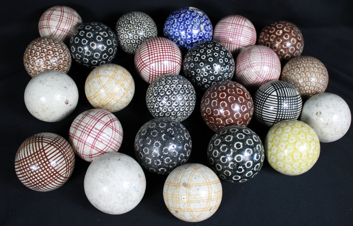 Antique Carpet Bowls Collection Vintage Ceramic Stoneware Indoor Bowls Lot of 22